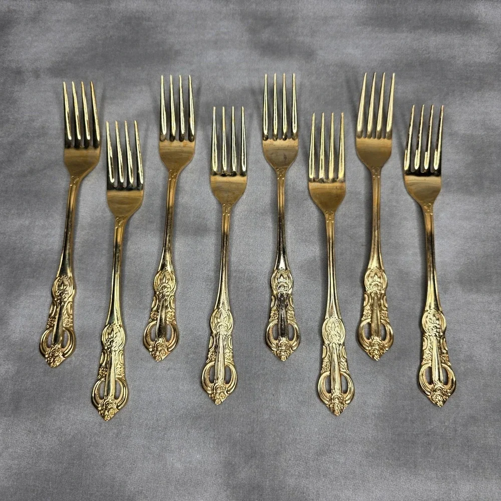 (X8) Hanford Forge Princeton Gold Electroplate Dinner Forks 7.5